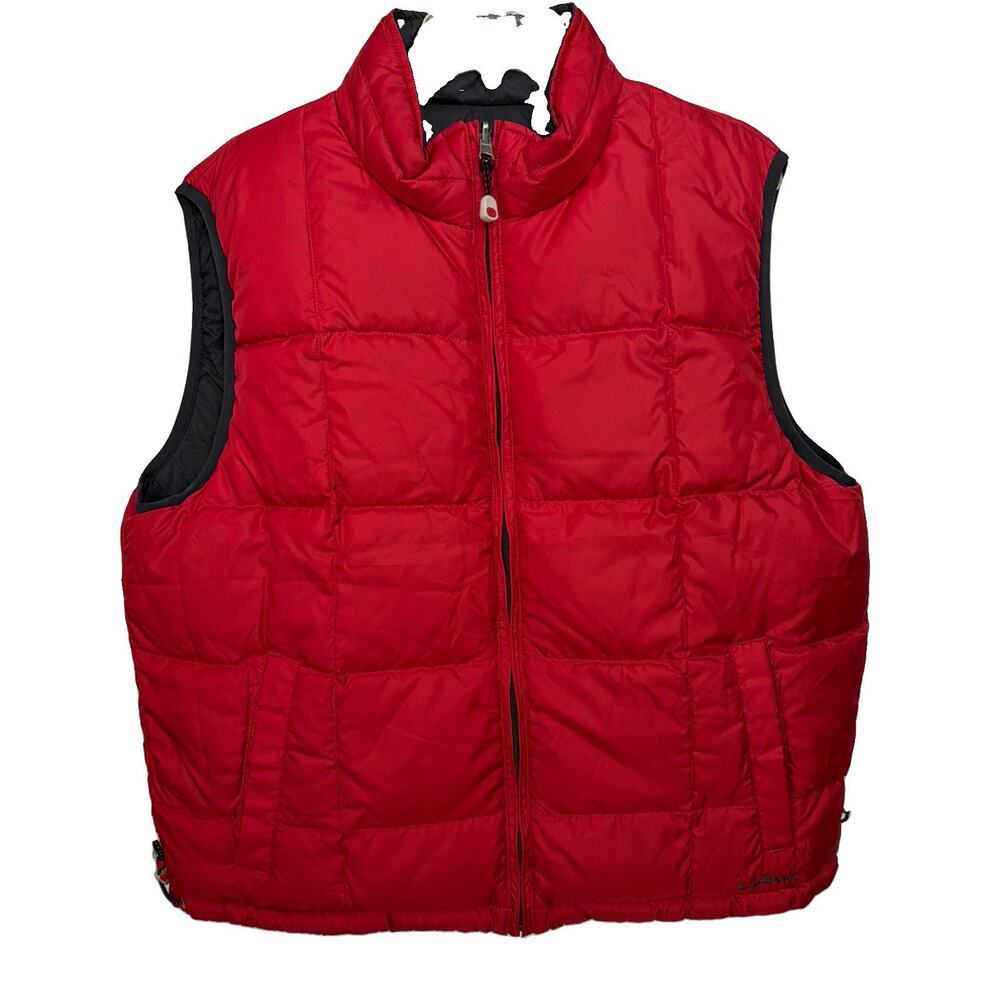 Vintage LL Bean Goose Down Puffer Vest Men's Size Medium Reversible Red Black